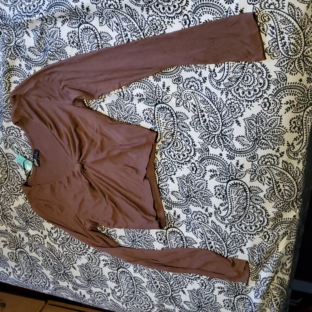Y2K Long Sleeve Crop Top (Brown) Size S by Fashion Q Store